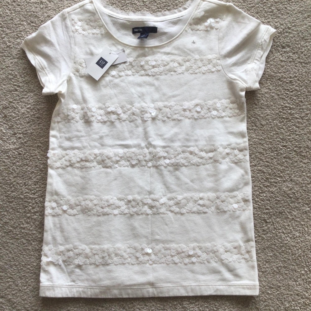 New Gap Kids girls white sequence t-shirt size 10